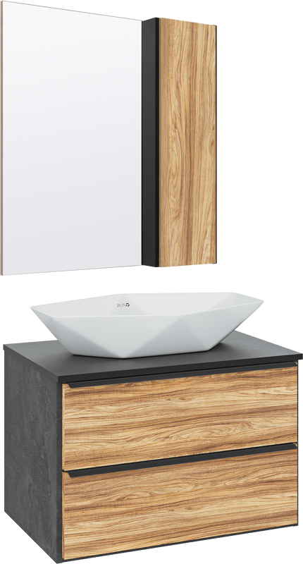 Мебель для ванной комнаты Runo Мальта 70 дуб, черная, раковина Poligono 65