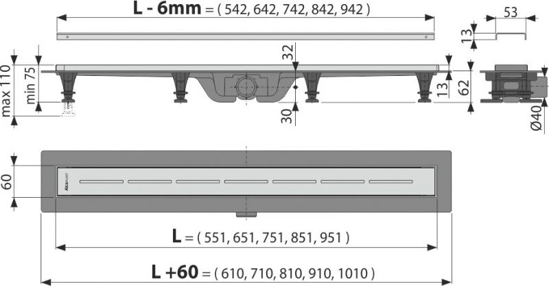 Душевой трап (лоток) AlcaPlast APZ18 650M
