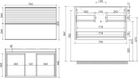 Тумба с раковиной Sancos Delta 80 см, дуб красный, графит, столешница черный мрамор, раковина CN6047