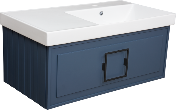Тумба с раковиной La Fenice Cubo 90 R синяя, ручка черная