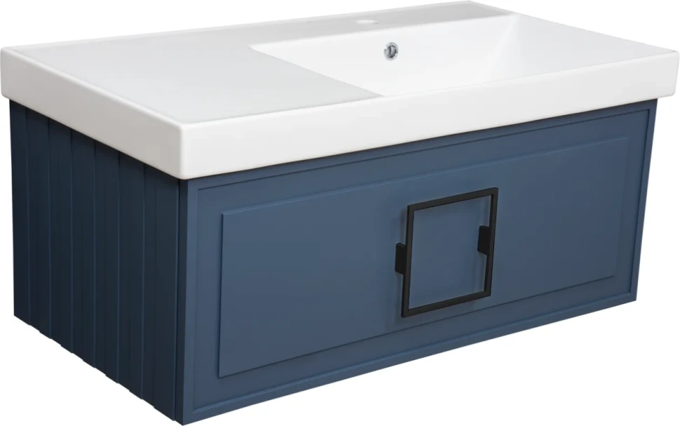 Тумба с раковиной La Fenice Cubo 90 R синяя, ручка черная