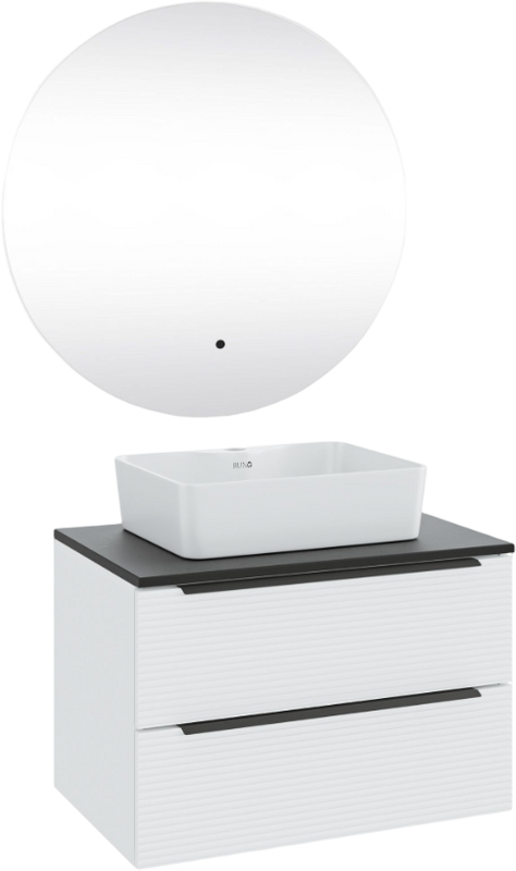 Мебель для ванной комнаты Runo Орлеан 70 белая матовая, черная, раковина Lavello 50