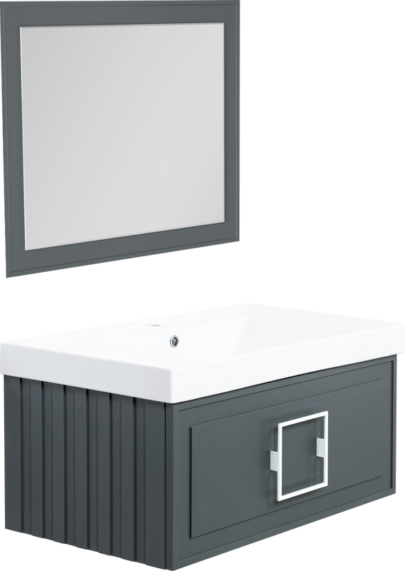 Мебель для ванной комнаты La Fenice Cubo 80 серая, ручка белая