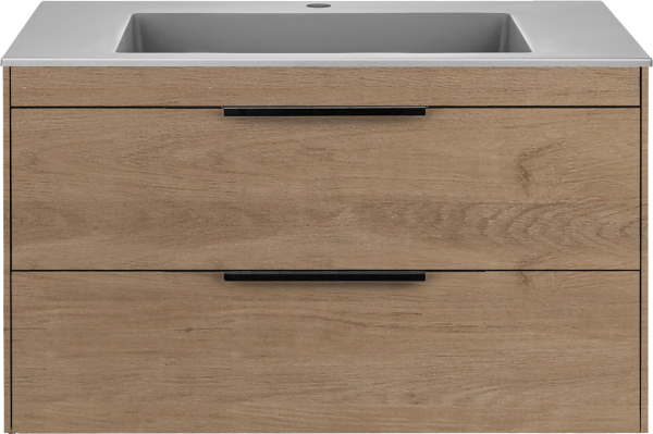 Тумба с раковиной Vincea Chiara 2D 80, 2 ящика, натуральный дуб, с серой раковиной