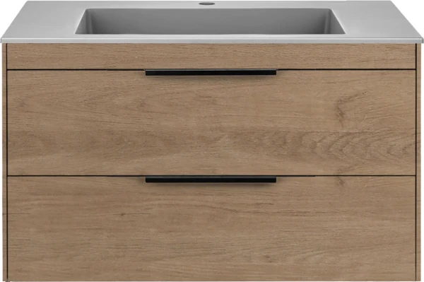 Тумба с раковиной Vincea Chiara 2D 80, 2 ящика, натуральный дуб, с серой раковиной