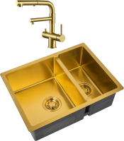 Комплект Мойка Zorg Light ZL R 580-2-440 BRONZE бронза + Смеситель Sanitary SZR-3216 Bronze бронза