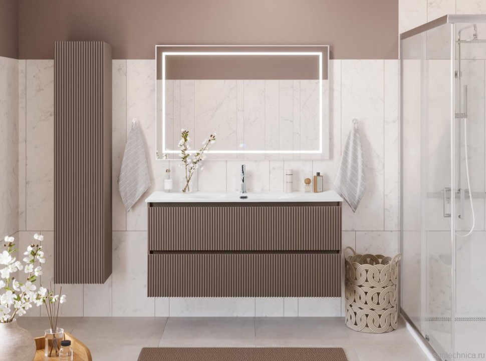 Тумба под раковину без столешницы BelBagno Uno 120 подвесная, 2 ящика, матовая бежевая