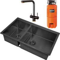 Комплект Мойка Zorg Inox PVD 78-2-51 R grafit + Смеситель Inox SZR-7039 BR/GRAFIT бронза графит + Измельчитель Omoikiri Nagare slim 1250