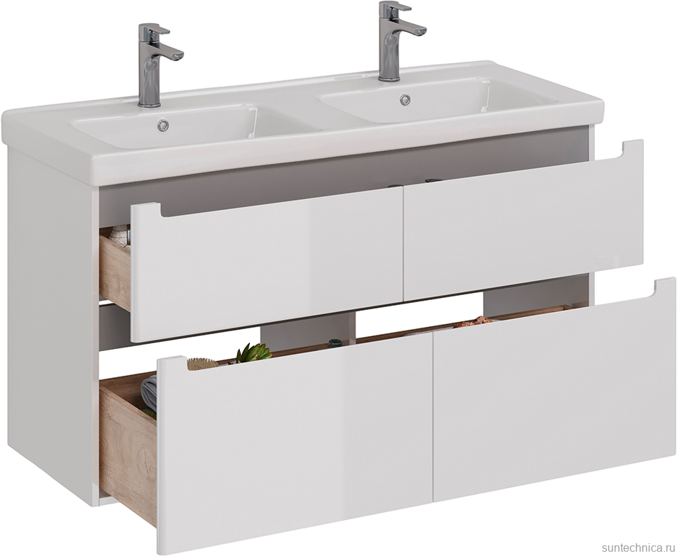 Тумба под раковину Lemark Buno 120 белая глянцевая, 2 ящика