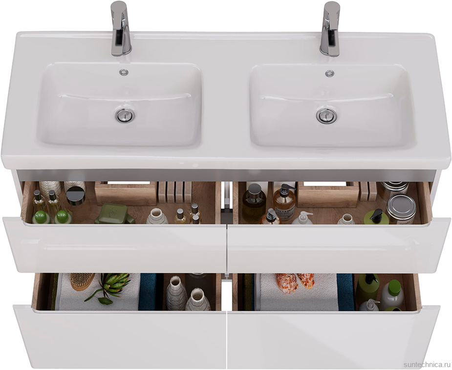 Тумба под раковину Lemark Buno 120 белая глянцевая, 2 ящика