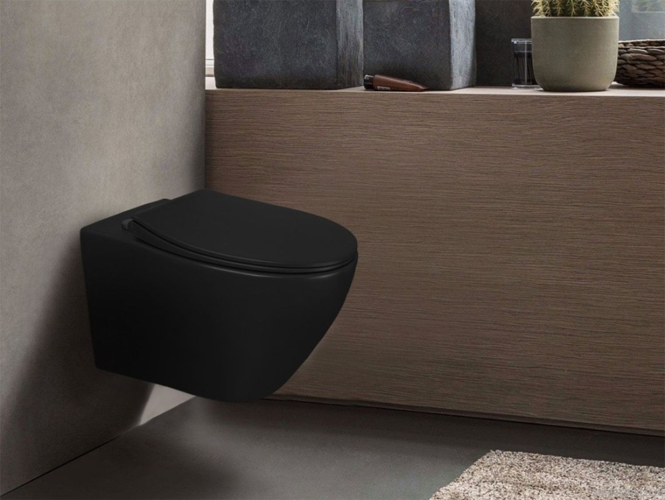 Унитаз подвесной Azario Keras matt black безободковый, с сиденьем микролифт (AZ-99046B)