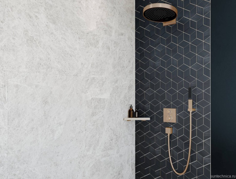 Термостатический смеситель встраиваемый Hansgrohe Ecostat Square 15714140 для душа, шлифованная бронза