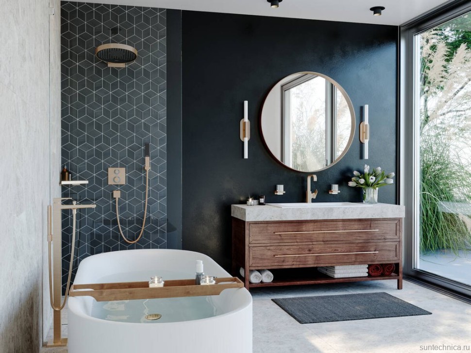 Термостатический смеситель встраиваемый Hansgrohe Ecostat Square 15714140 для душа, шлифованная бронза