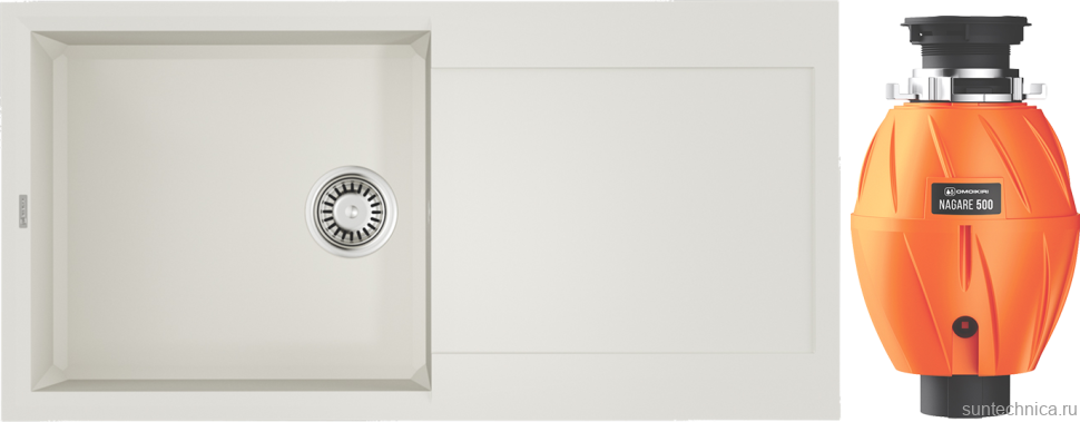 Комплект Мойка Omoikiri Sakaime 100-WH белая + Измельчитель Nagare 500