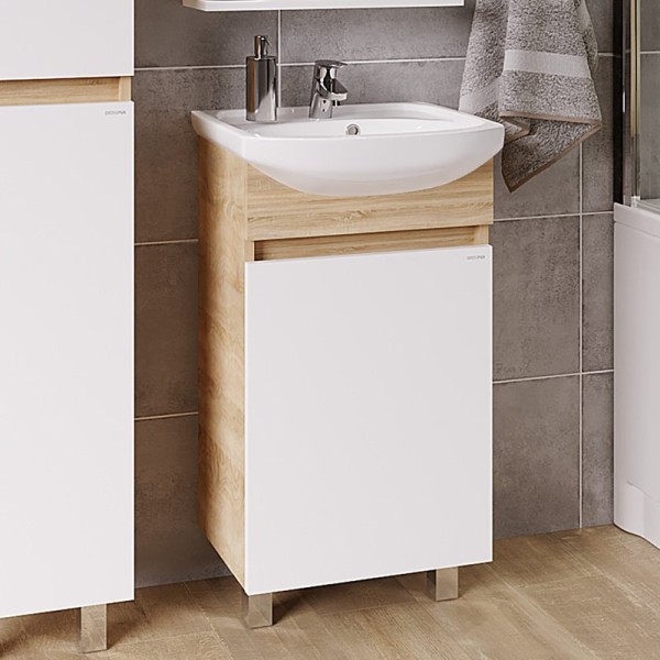 Тумба под раковину Grossman Поло 45 дуб сонома светлый, белый глянцевый