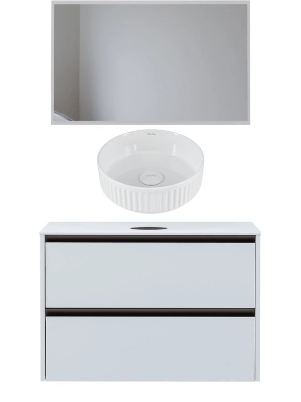 Мебель для ванной комнаты Allen Brau Activity 100 с подсветкой, матовый белый, олива браш, столешница белая, раковина Fantasy Line 36, белая