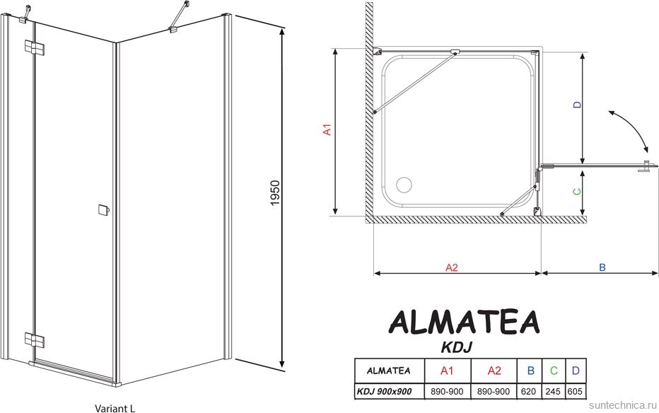 Душевой уголок Radaway Almatea KDJ 90 прозрачное стекло L