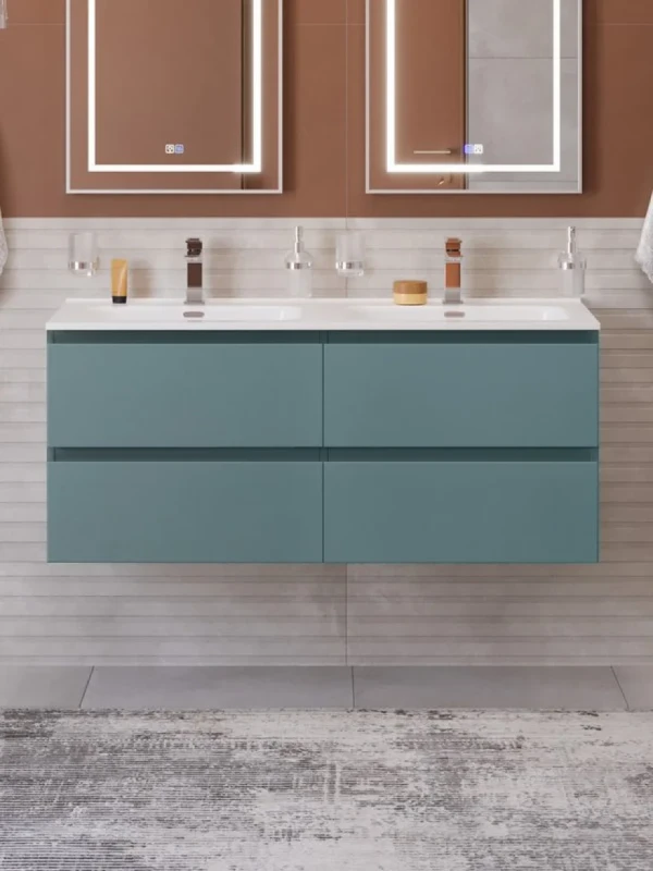 Тумба с раковиной BelBagno Kraft 120 подвесная, матовая голубая, раковина bb1200-2-etl, для двоих