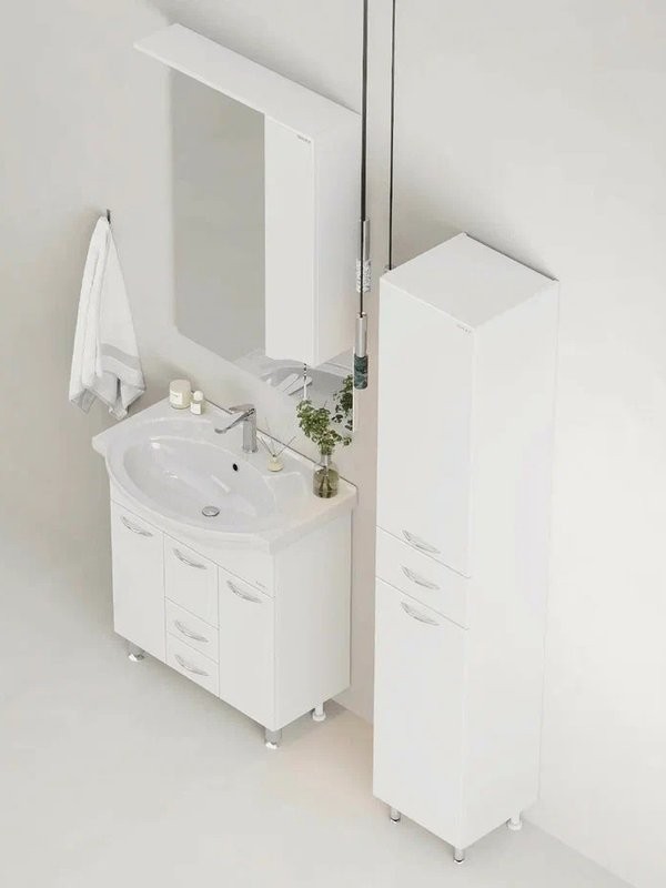 Шкаф-пенал для ванной Onika Модерн 36 правый с бельевой корзиной, белый