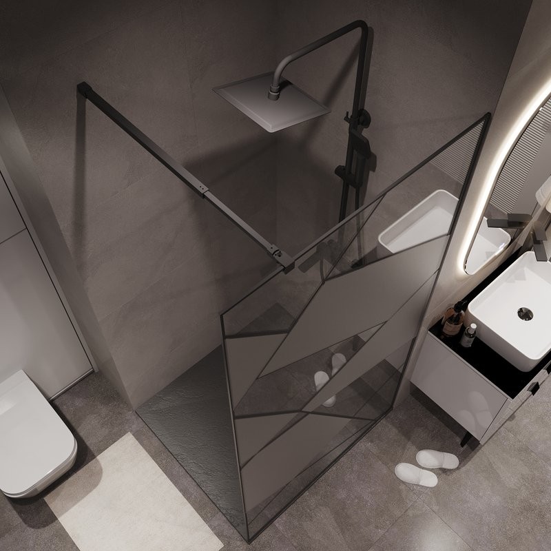 Душевая перегородка Niagara Nova NG-680-10BLACK 100х195, профиль матовый черный, стекло прозрачное с рисунком