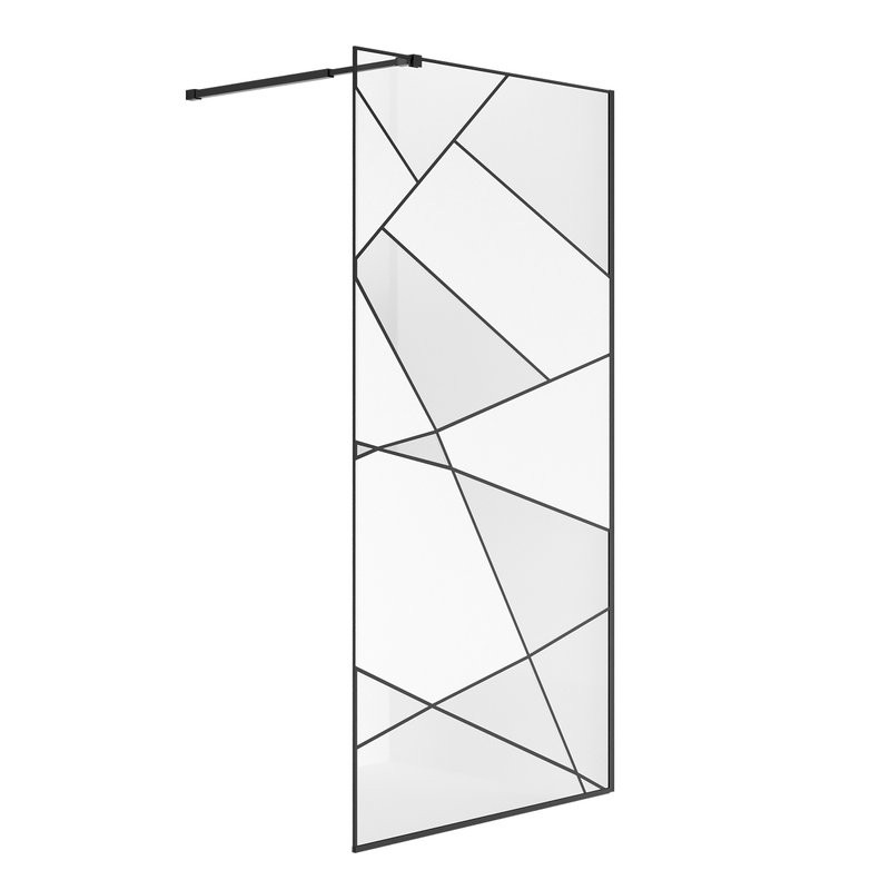 Душевая перегородка Niagara Nova NG-680-10BLACK 100х195, профиль матовый черный, стекло прозрачное с рисунком