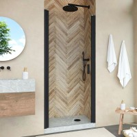 Душевая дверь в нишу Vegas Glass EP Novo 75 02М 01 профиль черный матовый, стекло прозрачное