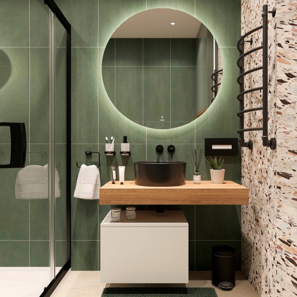 Мебель для ванной комнаты STWORKI Ольборг 100 столешница дуб французский, без отверстий, с тумбой 60