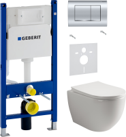 Комплект Унитаз подвесной Ceramicanova Mia Rimless CN1805 + Звукоизоляция Geberit + Инсталляция Duofix Delta 458.163.21.1 с кнопкой смыва, хром