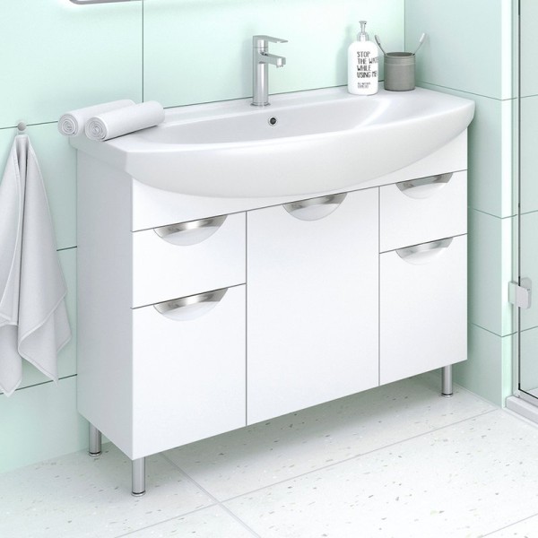 Тумба с раковиной Emmy Милли 105 белая глянцевая, 2 ящика