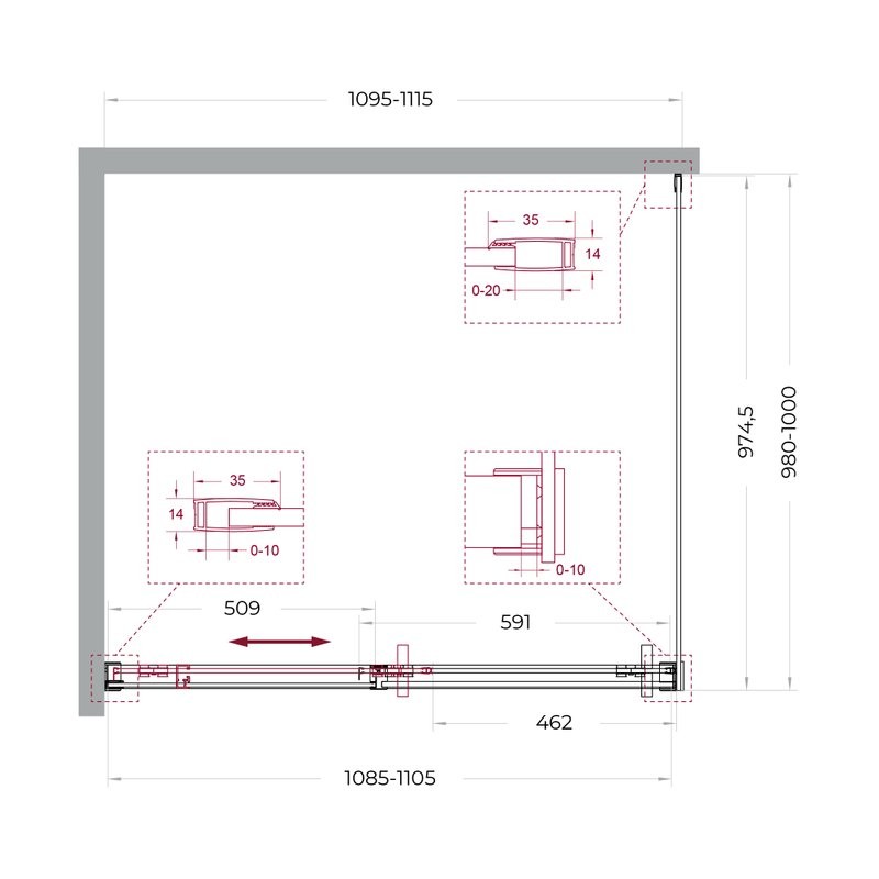 Душевой уголок BelBagno Soft Close-1 AH-1-110/100-C-Cr профиль хром
