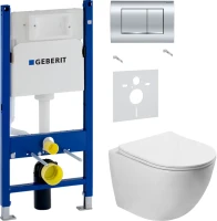 Комплект Унитаз подвесной Vincea Globo VT1-14S белый + Звукоизоляция Geberit + Инсталляция Duofix Delta 458.163.21.1 с кнопкой смыва, хром