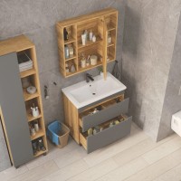 Мебель для ванной комнаты SanStar Diva 80 дуб вотан, графит софт, раковина Фостер 80