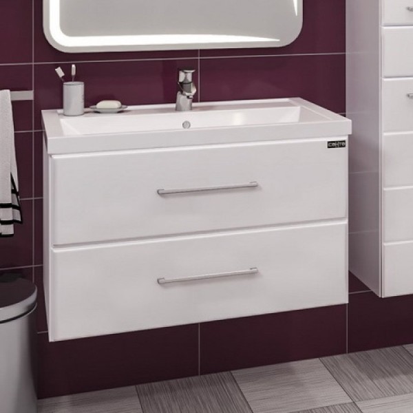 Тумба под раковину СаНта Омега Фостер 80 подвесная белая 2 ящика
