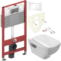 Комплект Унитаз подвесной Jacob Delafon Struktura EDE102 + Крышка E70024-WTE с микролифтом + Инсталляция TECE Base 9400413 4 в 1 с кнопкой смыва