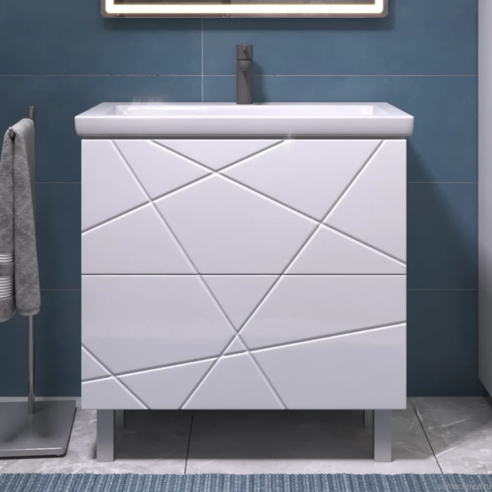 Тумба с раковиной Vigo Geometry 80 напольная, белая, раковина Como 70