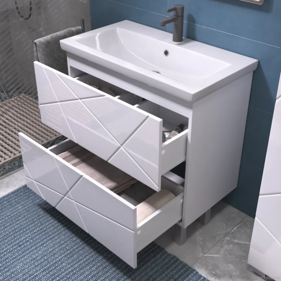 Тумба с раковиной Vigo Geometry 80 напольная, белая, раковина Como 70