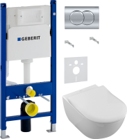 Комплект Унитаз подвесной Villeroy & Boch Subway 2.0 + Крышка 9M78S101 с микролифтом, петли хром + Инсталляция Geberit Duofix Delta 458.149.21.1 с кнопкой смыва, хром + Звукоизоляция