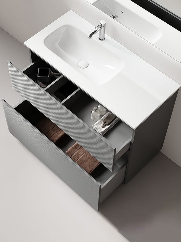 Тумба с раковиной Sancos Folk Floor 100 левая напольная, ergraut soft, раковина CN7014