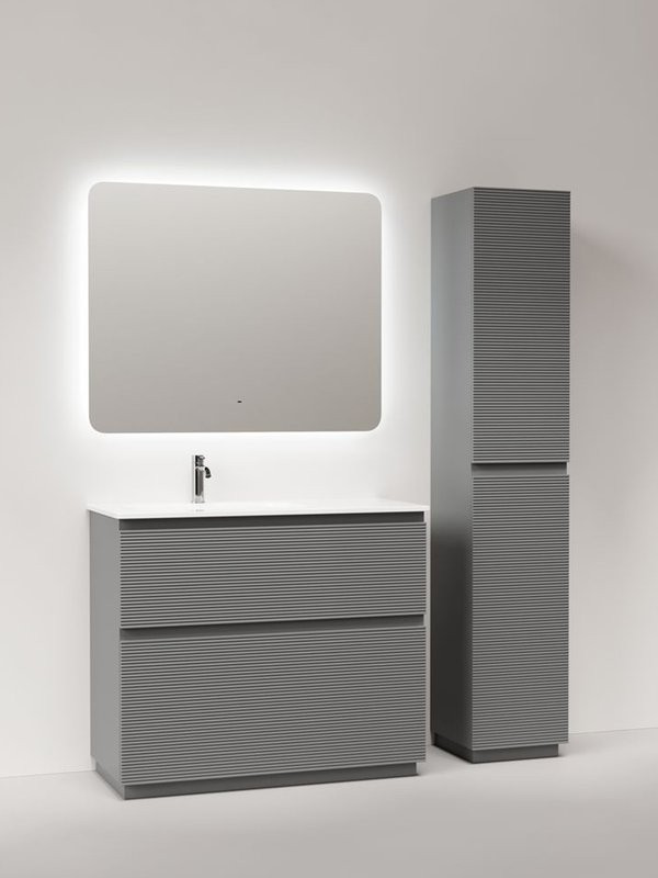 Тумба с раковиной Sancos Folk Floor 100 левая напольная, ergraut soft, раковина CN7014