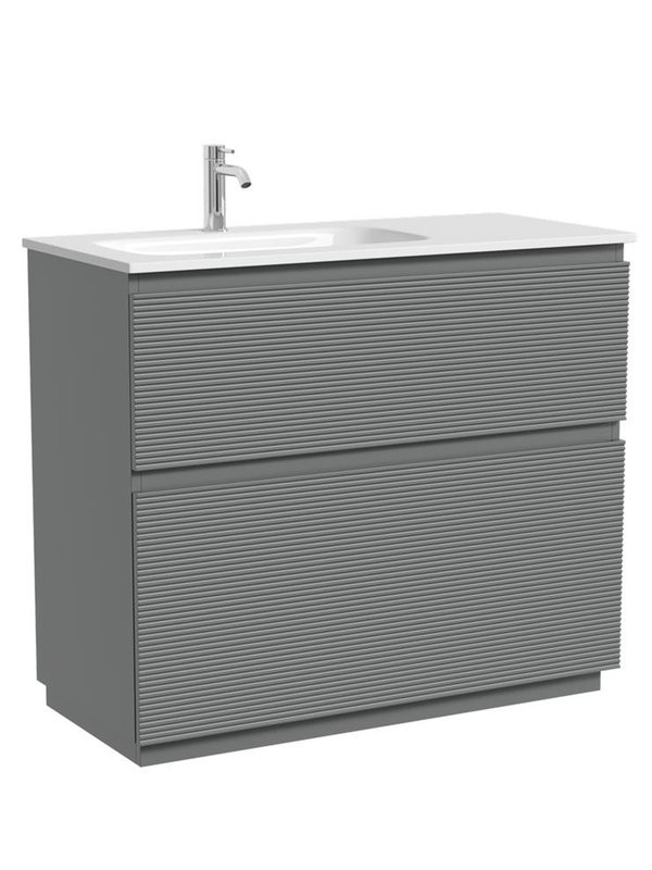 Тумба с раковиной Sancos Folk Floor 100 левая напольная, ergraut soft, раковина CN7014