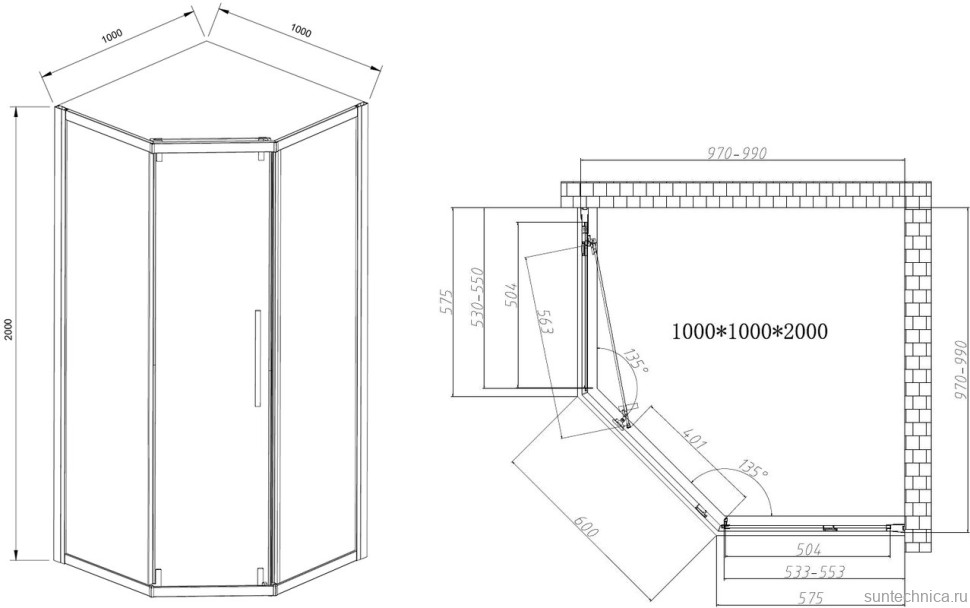 Душевой уголок Vincea Show VSP1-4SH100CLB 100x100, профиль черный