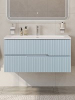 Тумба с раковиной Cezares Duet-n 100 подвесная, 2 ящика, жемчужная голубая