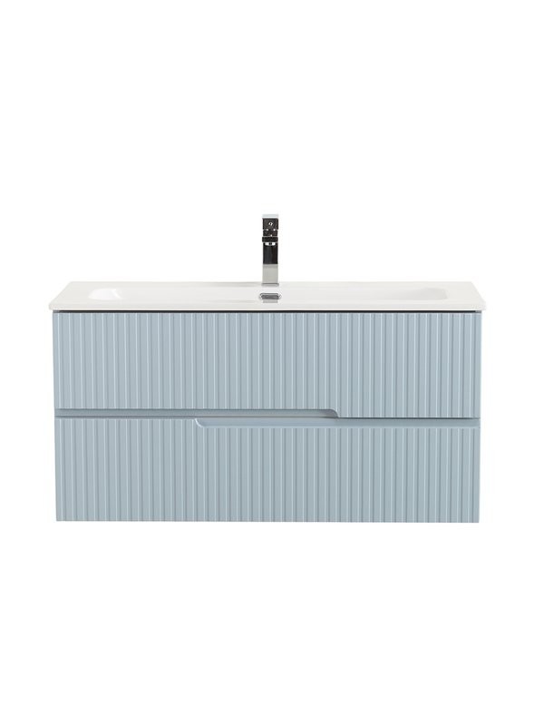 Тумба с раковиной Cezares Duet-n 100 подвесная, 2 ящика, жемчужная голубая