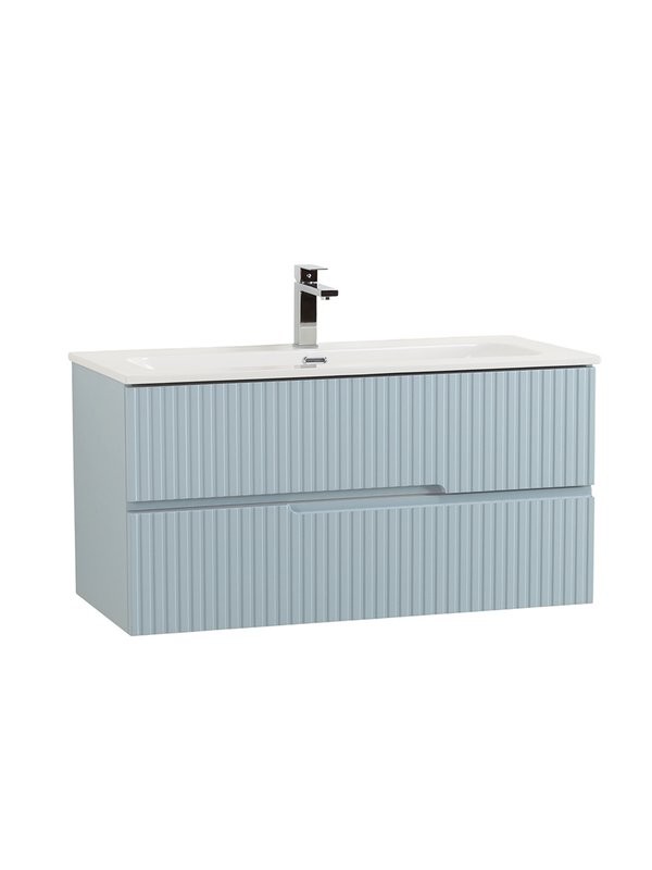 Тумба с раковиной Cezares Duet-n 100 подвесная, 2 ящика, жемчужная голубая