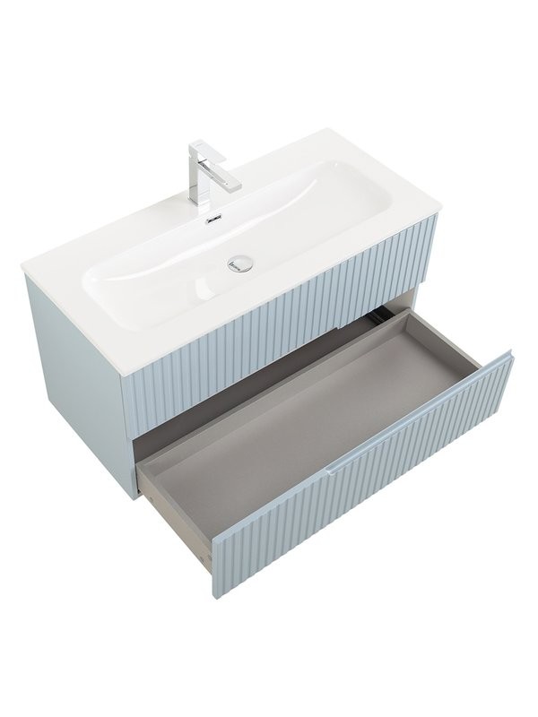 Тумба с раковиной Cezares Duet-n 100 подвесная, 2 ящика, жемчужная голубая