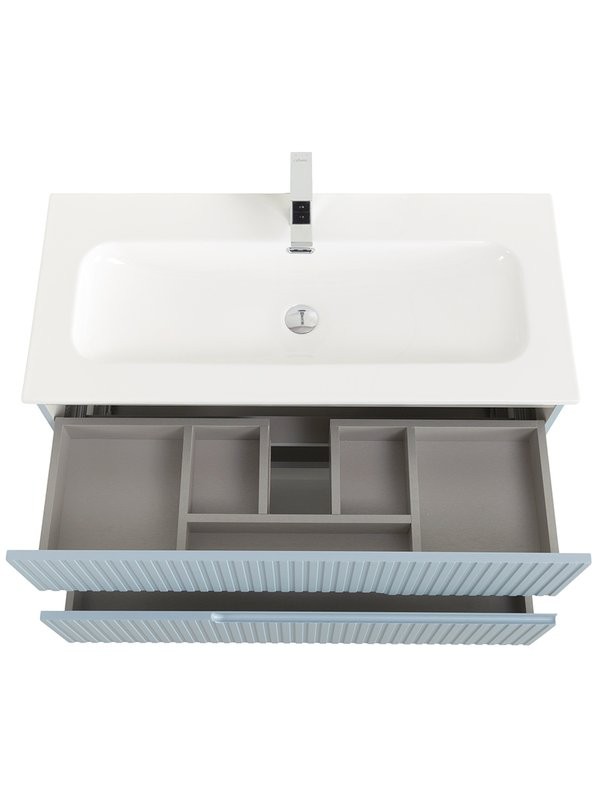 Тумба с раковиной Cezares Duet-n 100 подвесная, 2 ящика, жемчужная голубая