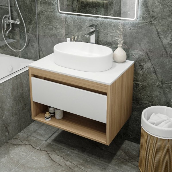 Тумба с раковиной Teymi Ritta 75 дуб эврика, матовая белая, раковина Iva 52