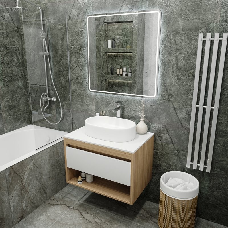 Тумба с раковиной Teymi Ritta 75 дуб эврика, матовая белая, раковина Iva 52