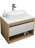Тумба с раковиной Teymi Ritta 75 дуб эврика, матовая белая, раковина Iva 52