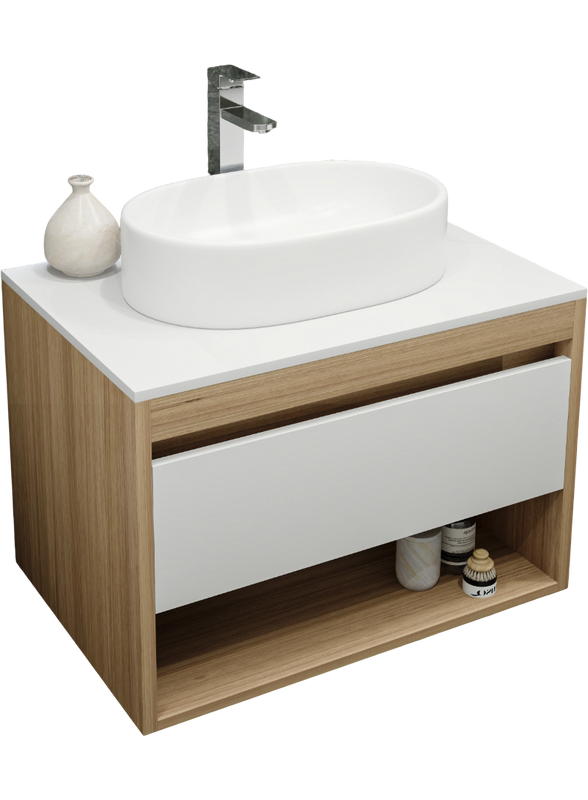 Тумба с раковиной Teymi Ritta 75 дуб эврика, матовая белая, раковина Iva 52